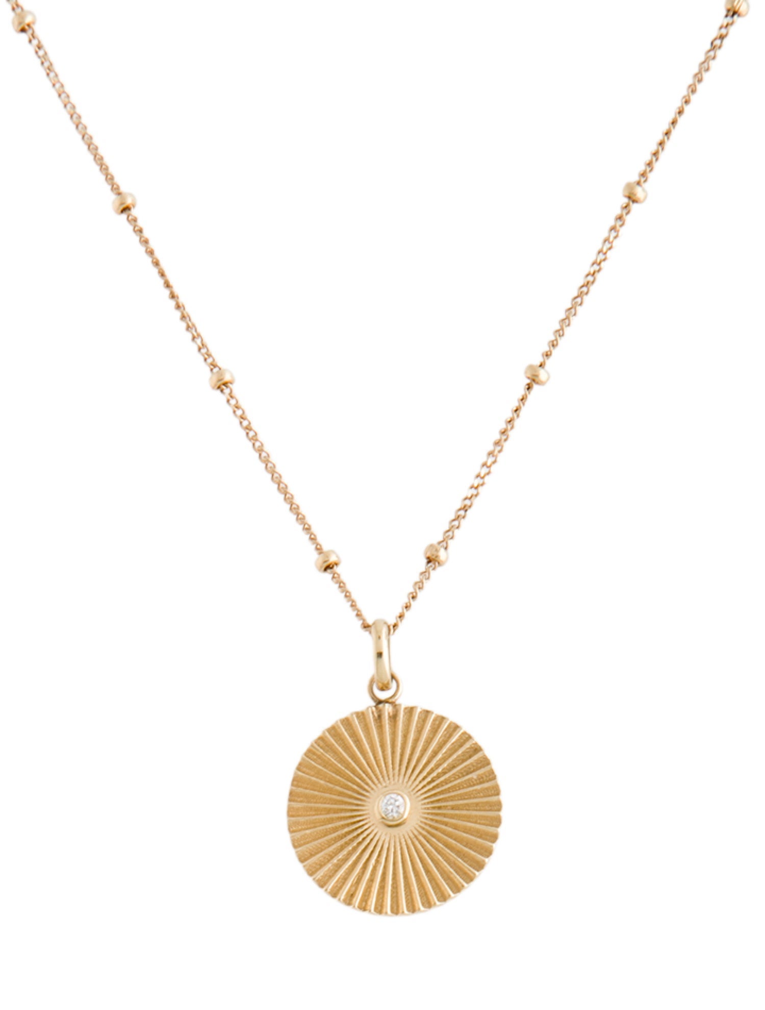 Zoe Lev 14K Diamond Pleated Charm Disc Necklace