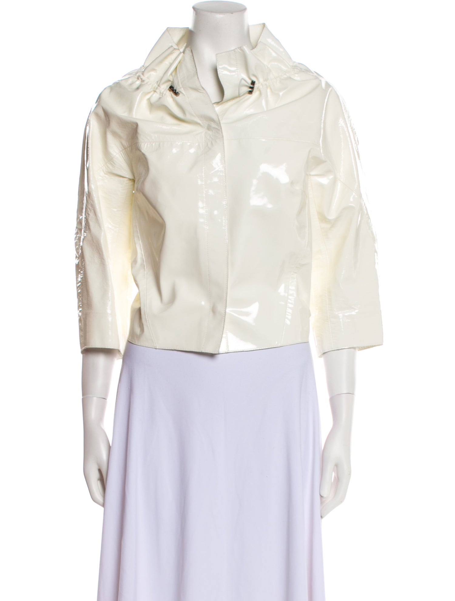 Karolina Zmarlak Patent Leather Floral Print Biker Jacket