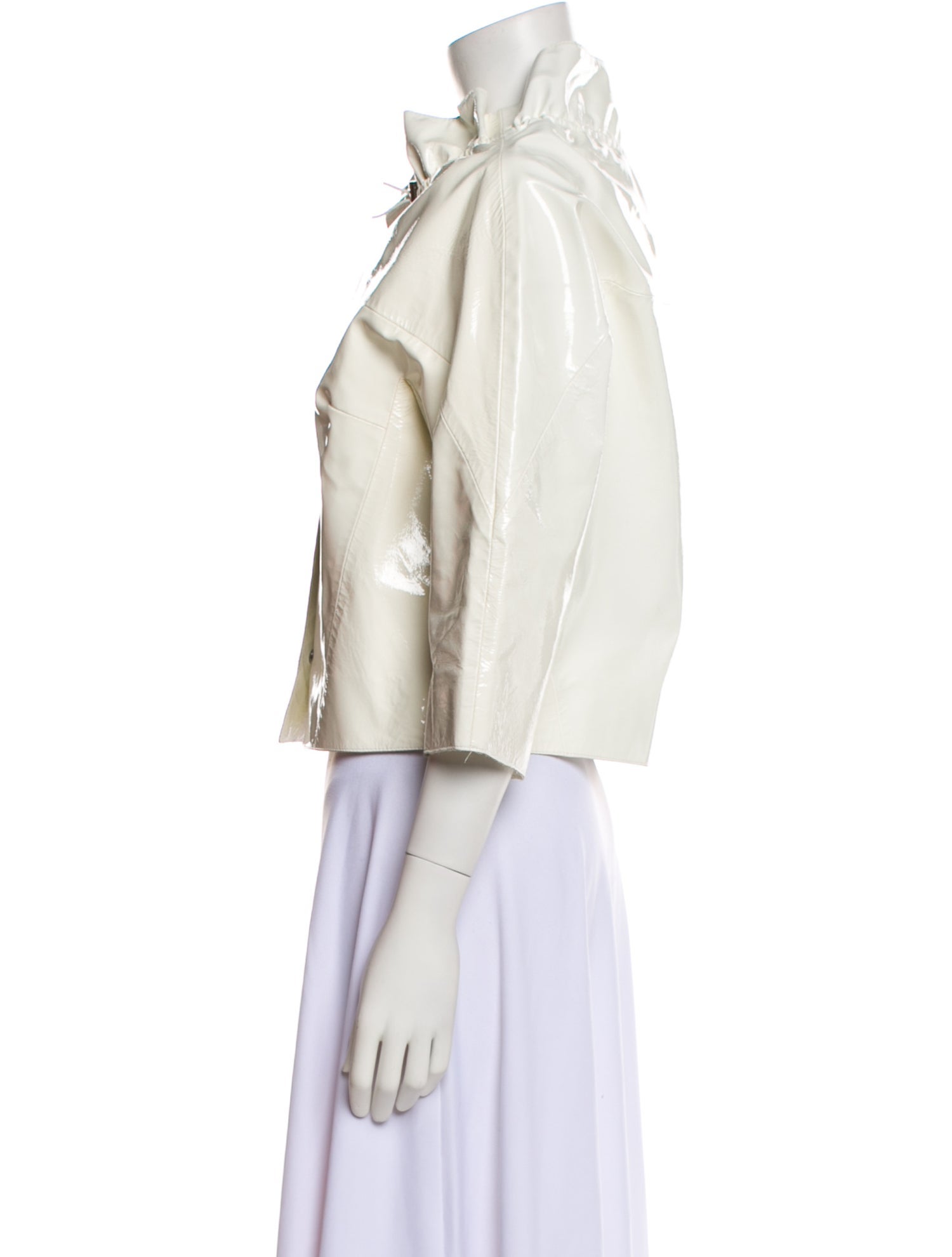 Karolina Zmarlak Patent Leather Floral Print Biker Jacket