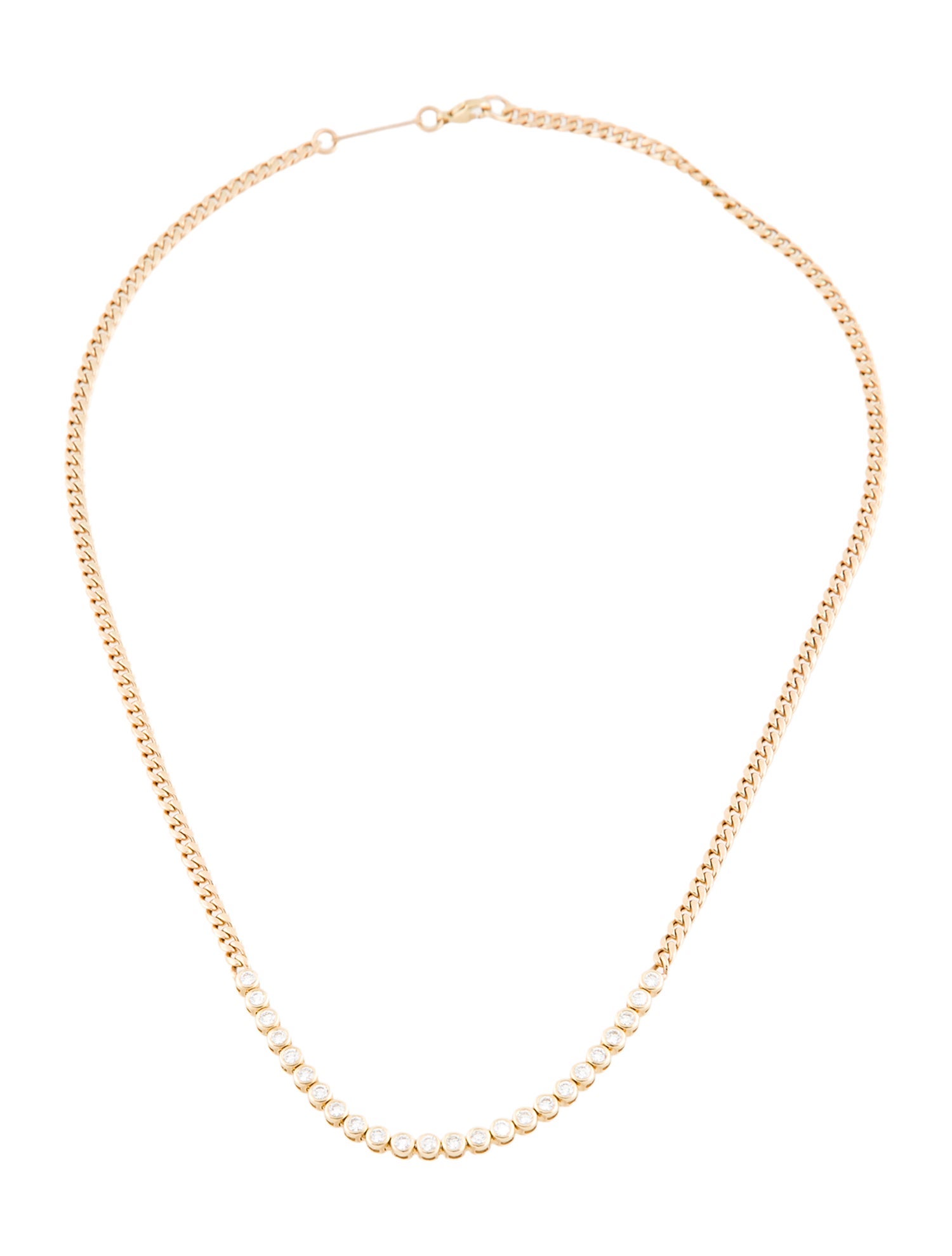 Zoë Chicco 14K Diamond Bezel Tennis Segment Small Curb Chain Necklace