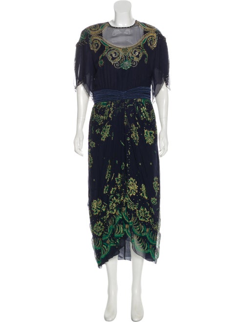 Zandra Rhodes Silk Printed Maxi Dress Navy