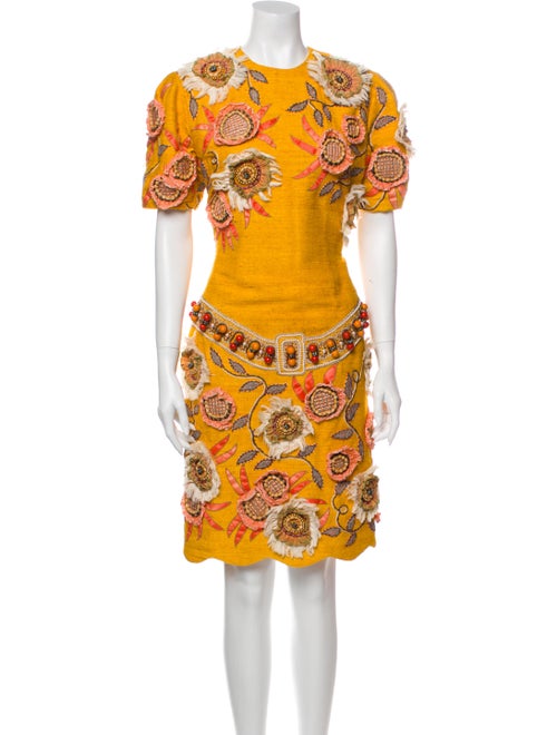 Zandra Rhodes Floral Print Knee-Length Dress Yello