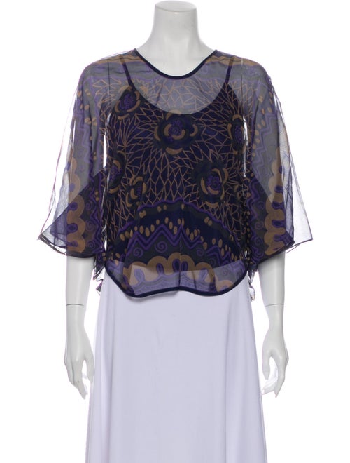 Zandra Rhodes Printed Scoop Neck Blouse Blue