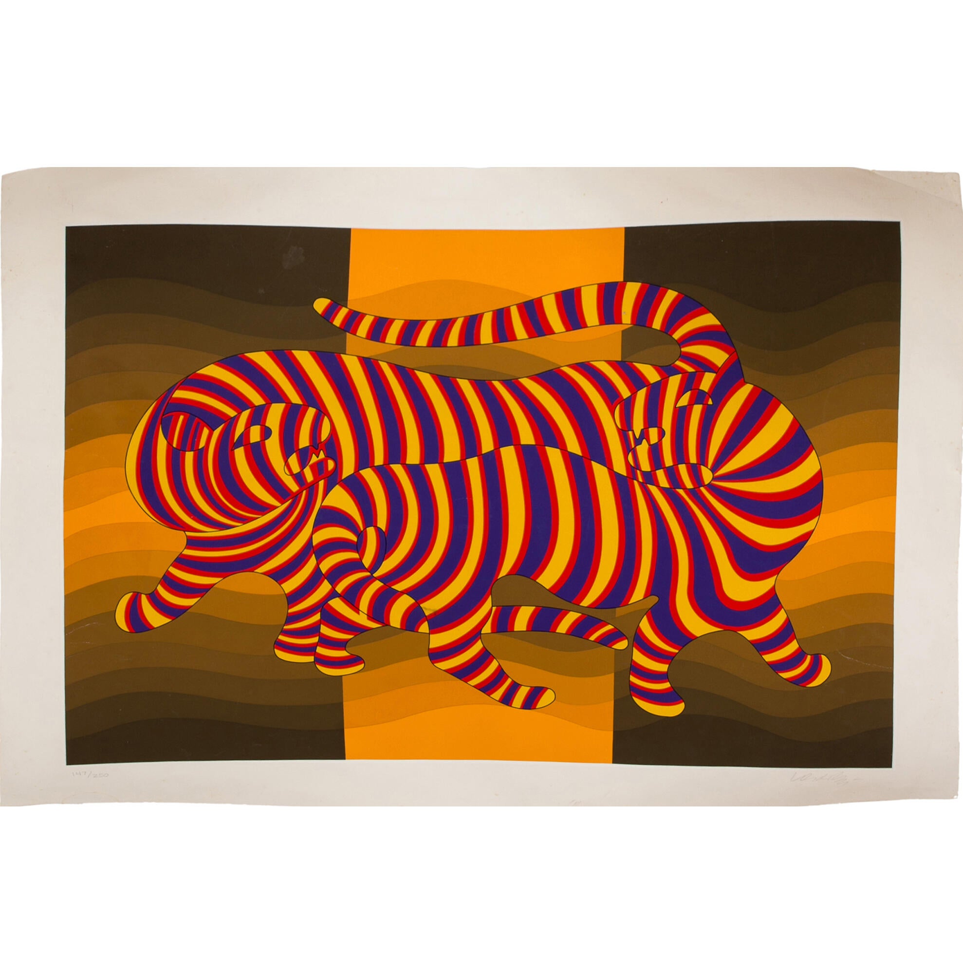 Victor Vasarely Two Tigers on Gold